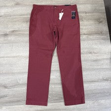 Pantalones chinos informales elásticos ajustados rojos Club Room para hombre 36x32 dañados