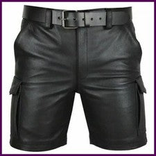 Nuevos Pantalones de Cuero PU Color Sólido Informales Para Hombre Pantalones Cortos de Cuero Moda de Verano