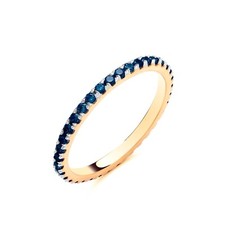 Anillo Apilador de Eternidad Completo Zafiro Simulado Oro 9ct Sobre Plata Talla K-S