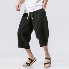 Moda Para Hombres Lino Cordón Pantalones Cortos 3/4 Informales Transpirables Sueltos Pantalones Pantalones