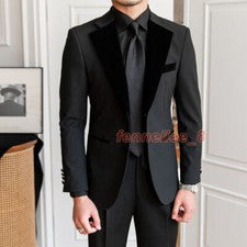 Para hombres Chaqueta Traje Delgado Moda Negro Formal Negocios Boda Fiesta Banquete
