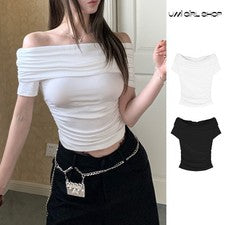 Top de mujer de moda sin hombros de manga corta para la moda diaria