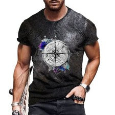 Camisetas Hombres Moda Estampado gráfico Brújula Casual Negro Moda Camiseta