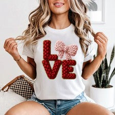 Linda Camiseta Tejida Love Mujer Rosa Lazo Romántico Regalo de Cumpleaños para Ella