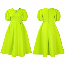 Vestido de moda Puff Moda Cuello en V Manga Talla Grande Vestido Ropa para mujer