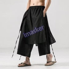 Pantalones sueltos de lino de algodón estilo chino de verano para hombre falda pantalones japoneses