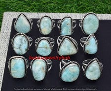 Anillo de piedras preciosas Larimar real lote al por mayor de 5 piezas joyas enchapadas en plata 925