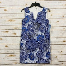 London Times Mujer Vestido Azul Floral Sin Mangas Talla 2
