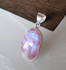 Colgante Piedra Lunar Rosa Plata de Ley 925 Sólida Cuello Simple Joyería Artículo MK*