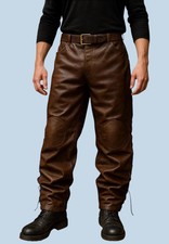 Pantalón de motociclista de cuero marrón suave de piel de cordero real para hombre estilo vintage de gran tamaño