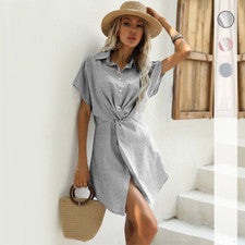 Vestido para mujer de verano manga corta camisa vestido diseño sentido vestido a rayas