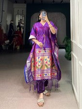 Caftán de seda Gaji tejido artesanal Paithani Abaya - Ropa de lujo para mujer
