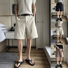 Pantalones cortos informales sueltos rectos hasta la rodilla de lino imitación para hombre