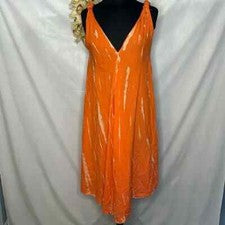 Vestido midi OSFA naranja tie dye cuello en V sin mangas talla grande para mujer nuevo sin etiquetas