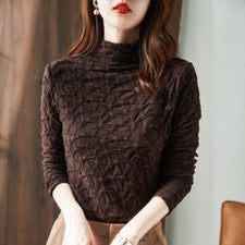 Mujer Moda Coreana Cuello Alto Mangas Largas Camiseta Informal Pullover Blusa
