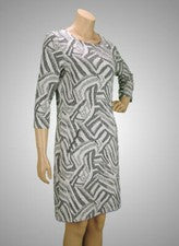 ANGELLE MILAN Vestido 3/4 Brazo Negro Blanco (Gris) Mezcla Patrón - Super Cómodo - NUEVO