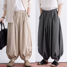 Pantalones Sueltos Estilo Chino Para Hombres Mezcla de Lino Transpirables Bloomers Sueltos Informales Pantalones