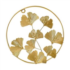 Adorno Colgante Pared Hoja Ginkgo Hierro Dorado 21cm Hogar Jardín Decoración