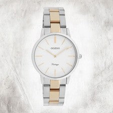 Oozoo Acero Inox Reloj de Mujer C20045 Pulsera de Plata Oro Rosa Vintage Series