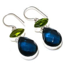 Cuarzo de iolita, piedra preciosa de peridoto 925 pendiente de joyería de pla...