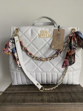 Bolso de mano Steve Madden para mujer gris con correa de eslabones de cadena y detalle de bufanda