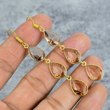 Pendientes de joyería de plata de ley 925 con piedras preciosas de morganita enchapados en oro