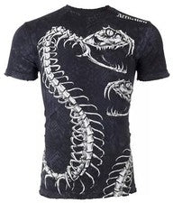 $58 AFFLICTION Camiseta Negra SKELETAL SERPIENTE Manga Corta Calce Ajustado Y2K Nueva con Etiquetas