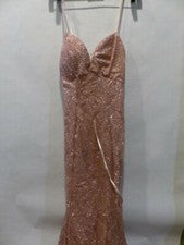 MODA NOVA MUJER MODA MOMENTO BRILLO MAXI VESTIDO-ORO ROSA XS 4298574