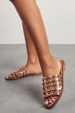 Sandalias deslizantes House Of Veryish RGD353 oro rosa PU con tachuelas enjauladas