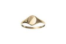 Anillo de oro amarillo sólido de 9 quilates medio grabado ovalado delicado sello damas mínimo meñique
