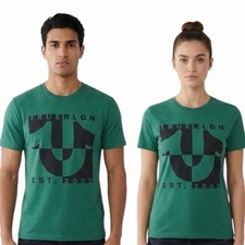 $69 TRUE RELIGION Verde HERRADURA SPLIT Manga Corta Diseñador Gráfico Camiseta