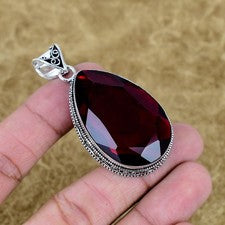 Colgante vintage de piedras preciosas de granate natural plata de ley 925 joyas de pera para ella