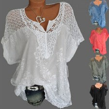 Mujeres Damas Ala de Murciélago Manga Corta Encaje Hueco Suelto Informal Camiseta Prendas para el torso Blusa