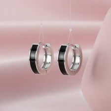 Pendientes plegables de plata de ley 925 negro plata mujer hombre 10-12 mm