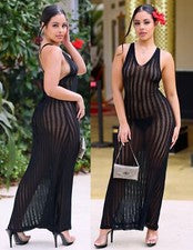 Sexy Maxi Vestido para Mujer Translúcido Crochet
