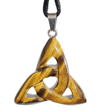 Collar Colgante Ojo de Tigre Triquetra Nudo Trinidad Piedras Preciosas Cristal Joyería