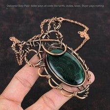 Chakra Corazón Ovalado Malaquita Piedras Preciosas Boho Cadena Alambre Envuelto Nuevo Collar Cobre