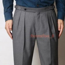 Nuevos Hombres Gurkha Estilo Británico Cintura Alta Pantalones Rectos Informales Pantalones de Negocios