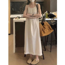 Mujer Moda Elegante Vestido Largo Francés Perezoso Blanco Halter Péndulo Borla