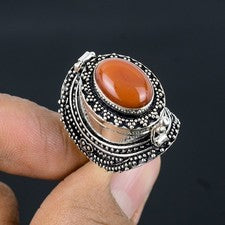 Anillo venenoso de plata de ley 925 hecho a mano con piedras preciosas de cornalina talla 7 E938