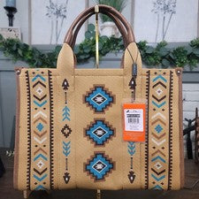 Bolso de Mano Grande Montana West, Bolso de Mano Estilo Azteca Occidental Marrón con Turquesa