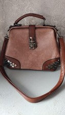 Bolso de hombro/cartera vintage estilo médico de imitación de cuero marrón para mujer