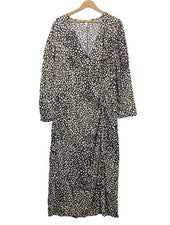H&M Vestido Manga Larga Casual Estampado Completo Negro/Blanco T. 42
