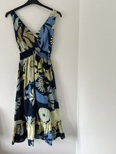 Maxi Vestido Para Mujer Kushi Multi Estampado Tropical Algodón Talla Uk 8 Nuevo con Etiquetas
