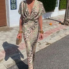 2025 Nuevo Vestido Sexy de Moda para Mujer Estampado Ajustado Cuello en V