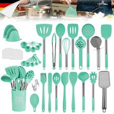 Juego de utensilios de cocina 45 piezas de silicona y acero inoxidable apto para lavavajillas verde