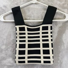 Bolso de Mano Para Mujer Negro Patrón de Rejilla Pequeño Dos Asas Cartera Cartera Nuevo sin Etiquetas