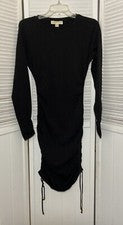 Vestido Michael Kors Mujer S Negro Nuevo con Etiquetas Acanalado Bodycon Manga Larga Cordón Dobladillo