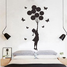 Calcomanía de pared extraíble creativa de PVC negra para decoración de pared 1 globo niña
