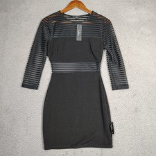 Mini Vestido Lulus Para Mujer XS Negro Rayas Malla Perfecta Manga 3/4 Bodycon Nuevo con Etiquetas